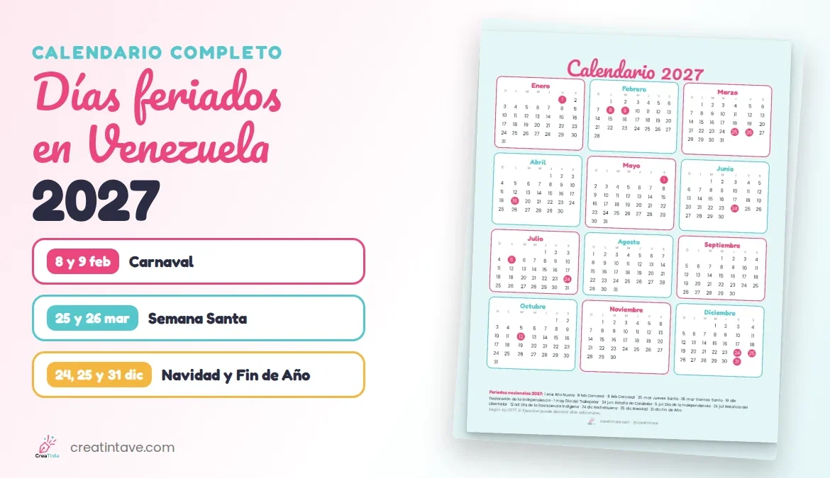 Días feriados en Venezuela 2027: Carnaval, Semana Santa, Navidad y calendario anual