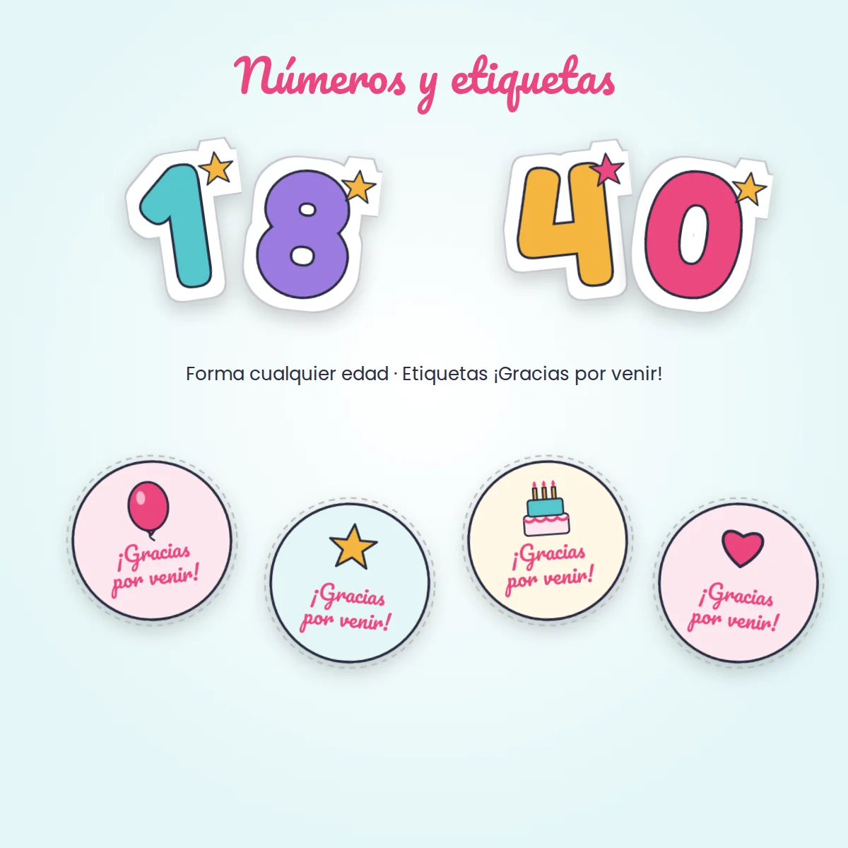 Números para toppers y etiquetas de gracias por venir para imprimir