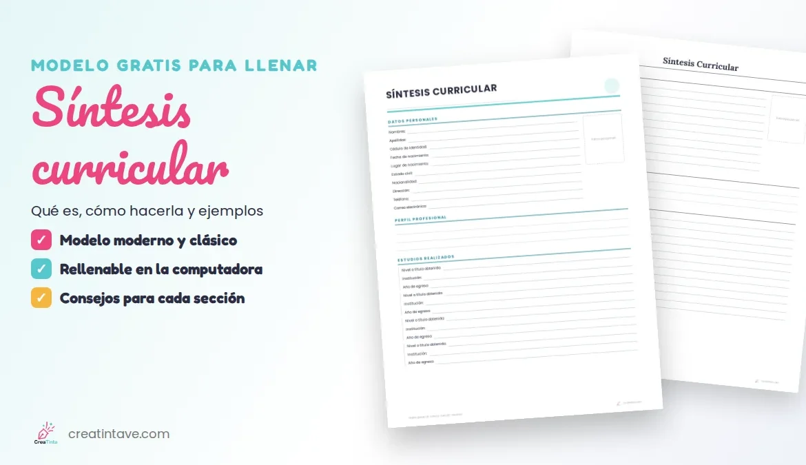 Síntesis curricular: modelo gratis para llenar en estilo moderno y clásico