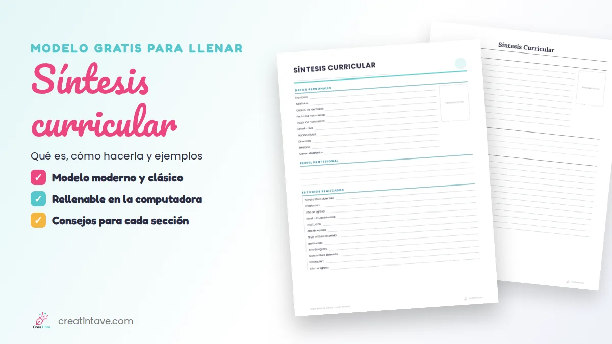 Síntesis curricular: modelo gratis para llenar en estilo moderno y clásico