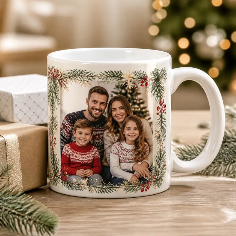 Taza navideña personalizada con foto familiar